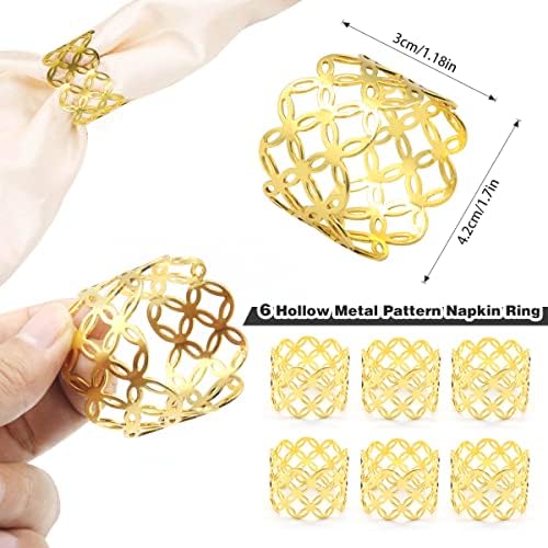 Kakaloote 6pcs Zlatni salveti prstenovi, šuplji dizajn metalnih prstenova za salvete za vjenčanje, držače za salvete za platnene salvete,