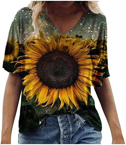Cvjetni vrhovi za žene Plus size šarene majice s printom majice kratkih rukava U obliku slova A. grafička bluza košulja ljeto