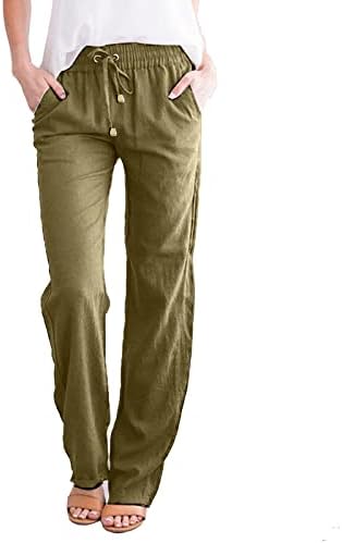 Etkia lanene hlače Žene Ljetne elastične elastične noge povremene platnene hlače s džepovima plus veličine radne hlače