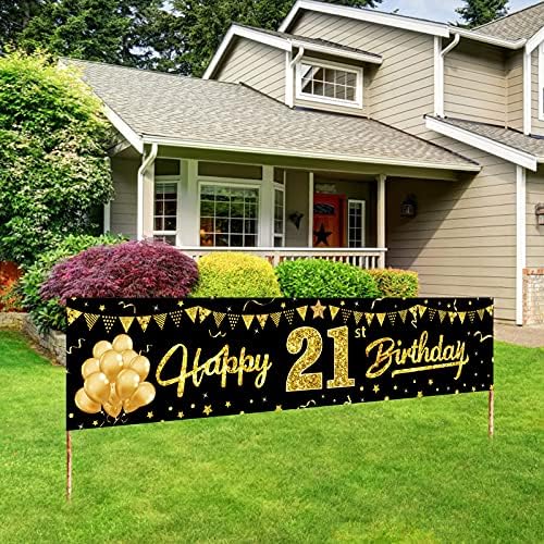21. rođendanski natpis ukrasi za nju i njega, crno zlato sretno 21 -godišnji rođendanski zaslon za zabavu za zabavu, Dvadeset i prvi