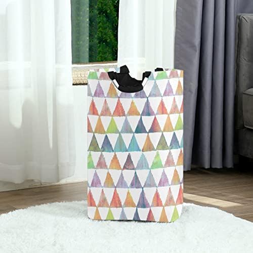Torba za pranje rublja u boji s ručkama u boji boho trokuta u akvarelu, sklopiva sklopiva košara za rublje dizajnirana za uređenje