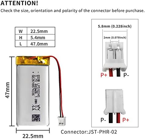 Litij-polimerna baterija od 3,7 V 480MAH 502245 punjiva baterija s žičanim priključkom za zvučnik i bežični uređaj-potvrdite polaritet