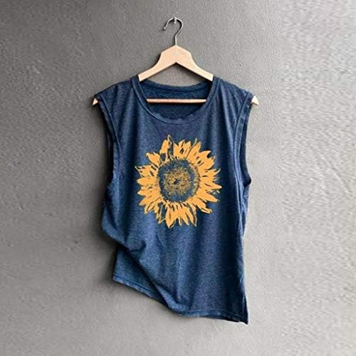 Uofoco Women Summer Plus veličine majice s tiskanim suncokretom labave ležerne kratke rukave/rukave bez rukava
