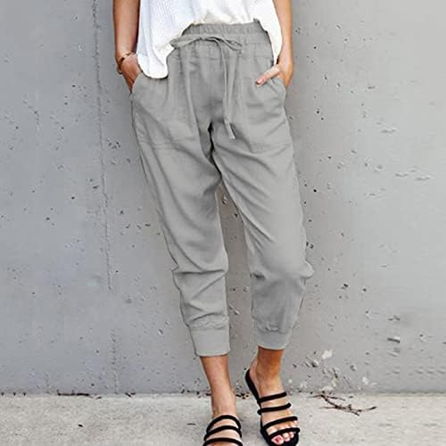 Grge Beuu Žene čvrste boje Capri hlače povremene joggere s visokim strukom, vitke hlače izrezane ručice s džepom s džepom