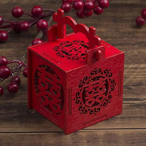 Kineska kutija za vjenčanje, 2pcs Kineska dvostruka sreća šuplje drvene poklon kutije, rese simbolizira strastvenu ljubav, torbu za