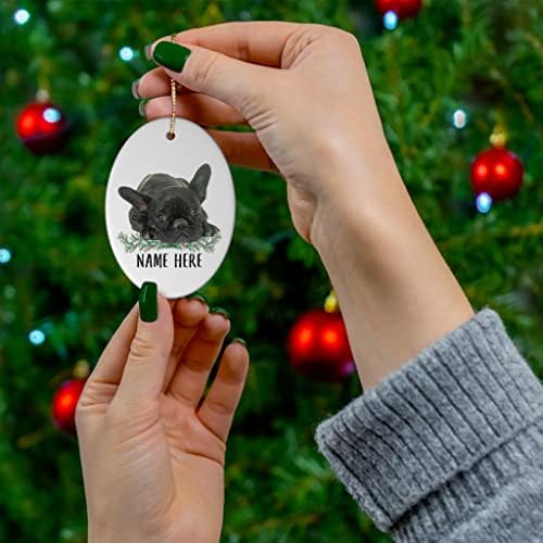 Smiješni francuski bulldog brindle crni personalizirani darovi 2023 božićno drvce ukrasi ovalna keramika
