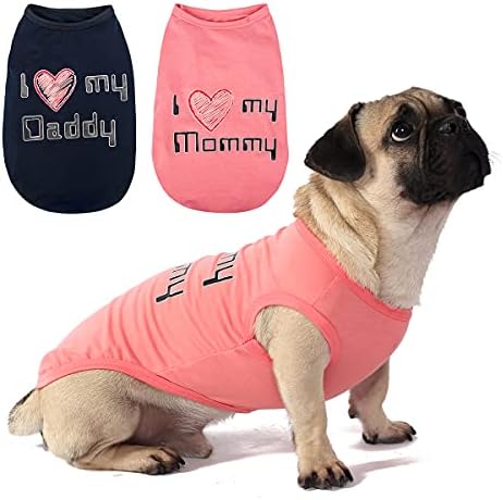 2 pakirajte slatke pseće košulje za pseće pse volim svoju mamu i tatu uzorak odjeću bez rukava odjeća marine plava i ružičasta l