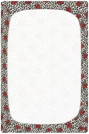 Rose Leopard Crib listovi za dječake djevojke pakiranje n igraju list mekani prozračni mini krevetići 39 x 27