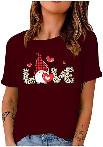 Majice za Valentinovo za žene karirani patuljci Leopard majica s ljubavnim srcima slatka majica s uzorkom patuljastog srca majica kratkih