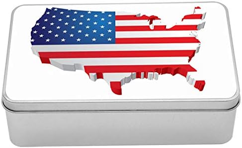 Ambsonne USA Metal Box, 3D karta Sjedinjenih Država sa starom slavom Patriotska ilustracija, višenamjenski pravokutni spremnik za limenke