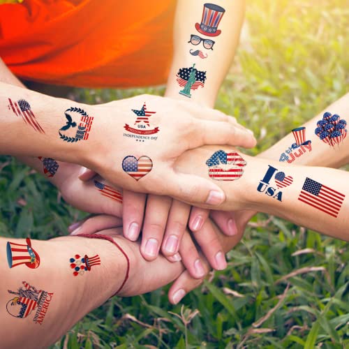 privremene tetovaže 4. srpnja, 20 listova tetovaža na licu SAD-a, domoljubne naljepnice za tetovaže u crvenoj, bijeloj i plavoj boji