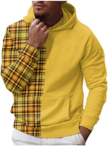 Xiaxogool Hoodie Plaid muškarci, muški plus majica s kapuljačom s kapuljačom Pola boja blok dugih rukava Lagane kapuljače pulover