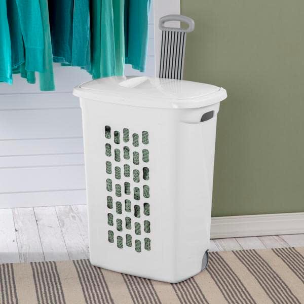 Sterilni plastično pranje rublja s poklopcem i kotačima - Visoka bijela prijenosna košarica za rublje s kotačima i ručka za prljavu