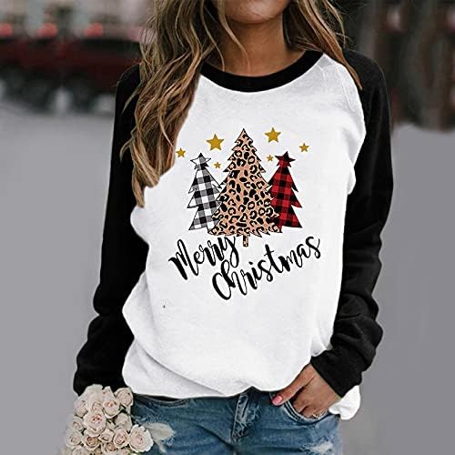 Ženski božićni pulover dukvica colorblock božićno drvce Djed Mraz tiskani grafički vrhovi dugih rukava bluza