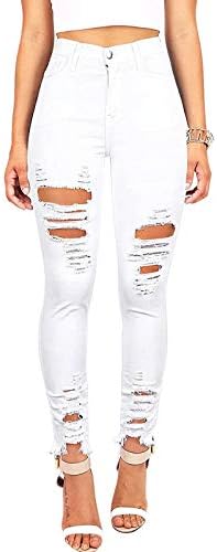Lariau traperice za žene visoki džep s džepom rupa solidne nevoljene ripped traperice hlače