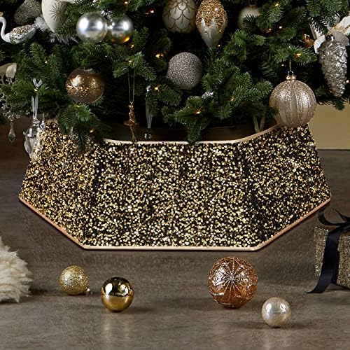Mjartoria božićno drvce kutija 33 inča, zlatni sjaj šljokice, kvadratni božićno drvce suknja za umjetno božićno drvce, rustikalna praznična