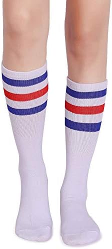 Klasične čarape s cijevima od mekog pamuka s trostrukim prugama na tele u retro bijeloj boji