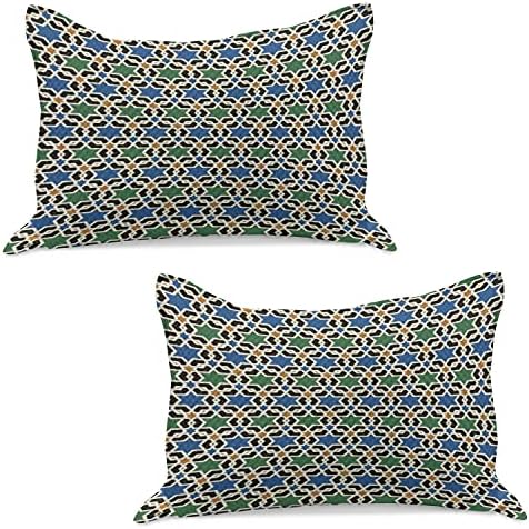 Ambasonne Marokanski pleteni jastuk od prekrivača, geometrijski šesterokutni uzorci zvijezde u stilu Istočna zellige umjetnost, standardni