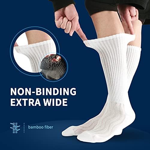 Lin Dijabetičke čarape za muškarce i žene | Izuzetno široko ne vezanje, （12 pakiranja, crno-bijelo, 10-13）