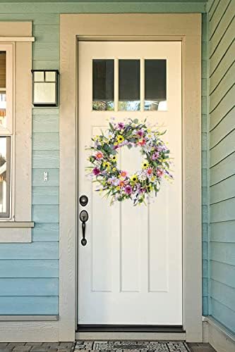 Yawwind 22 inča proljetni vijenci za ulazna vrata, umjetni proljetni vijenac ljetni vijenci s šarenim lavandom od lavande i zelenim