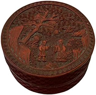 Orientaliving Vintage Kineska crvena smola Lak okrugla rezbarenje Male akcentne kutije AWS3011