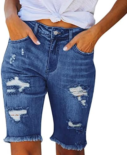 Novi smjer na hlačama ženske kratke kratke hlače srednjeg struka rastrgana pokvarenih hem tessles rastezljivih jeanskih kratkih hlača