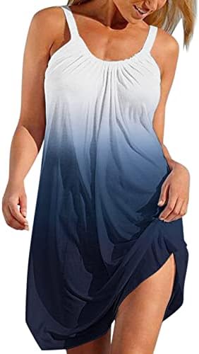 ženske ljetne haljine Za plažu 2023 ležerna gradijentna haljina s okruglim vratom bez rukava labava, lepršava mini haljina s naramenicama