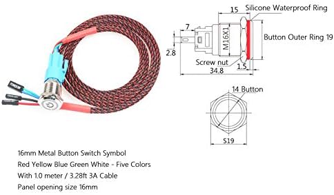Noyito 16 mm 19 mm prekidač podvozja Host Metal Prekidač s kabelom za ekstenziju od 3,28ft crveno žuto plavo zeleno bijeli simbol prikladan