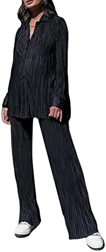TSNBRE ženska 2 -komadna pruga Outfit Outfit Prevelike predimenzionirana košulja s dugim rukavima kratke hlače set povremene labave
