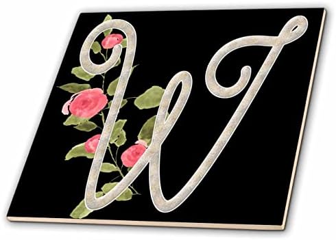 Monogram 3-a, početno slovo A-s prekrasnim ružičastim cvjetovima - pločica