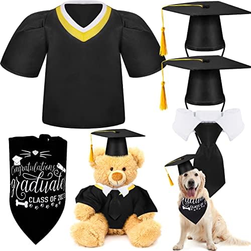 5 komada Diplomski poklopac za kućne ljubimce i haljine set za pseće kape za diplomiranje sa žutim resom kravata kravata kravata odjeća