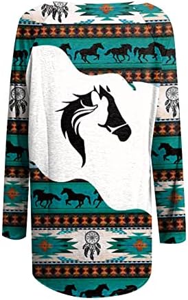 Ženski aztečki ispis zapadni etnički vrhovi padaju povremeni labavi pulover retro grafički majica s dugim rukavima majice duksevi