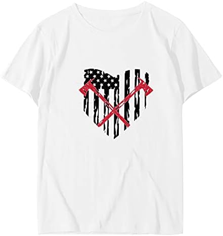 Patriotske košulje za žene USA zastave ljetni kratki rukavi O-Neck Majice Stripe Stripe za kravate, labava fit Usmješnih blagdanskih
