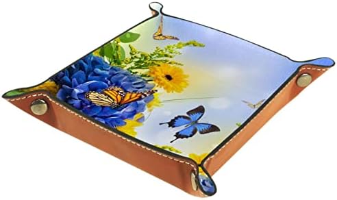 Tacameng Bouquet Blue Hydrangeas i Leptir Cvjetna pozadina, kutije za skladištenje Mala kožna ladica za ladice za ladice Sunndries