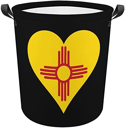 Košare za rublje s printom zastave Novog Meksika u obliku srca s ručkama vodootporne sklopive okrugle košare za odjeću organizator