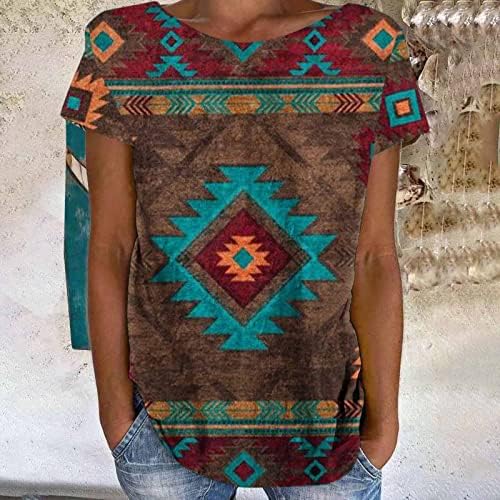 Aztec majice za žene Ljetni vrhovi plemenski tisak meksička košulja kratka rukava etnička geometrijska majica casual bluza