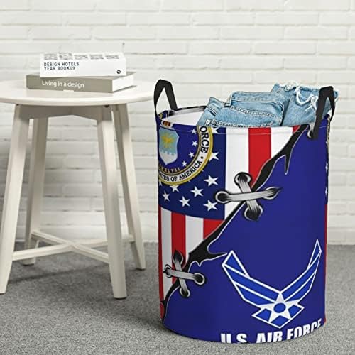 Košara za rublje veterana zrakoplovstva s američkom zastavom okrugli organizator igračaka sklopiva košara za rublje za spavaću sobu