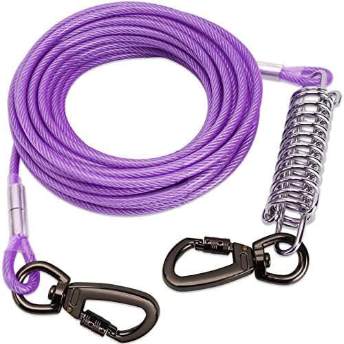 Ljubičasta kravata kabel s oprugom za pse, 10/20/30/50ft dugački pse, pasa trkač za dvorište teške, lance za pse za izvana, čvrsti