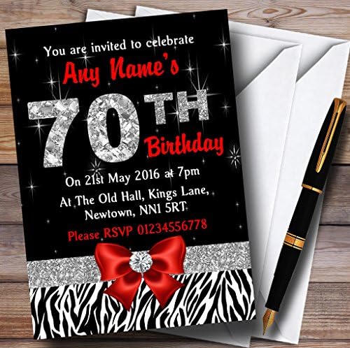 Crveni dijamant i zebra ispis 70. rođendan Personalizirane pozivnice