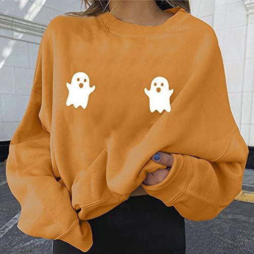 Ženski posadi s tiskanom duksericom s dugim rukavima Slatka Halloween Ghost Pulover labavi preveliki vrhovi džempera