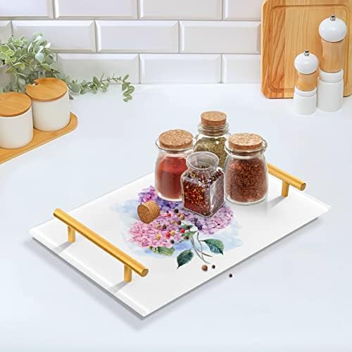 Dallanan akrilna ladica za kupaonicu, pravokutni cvjetni hortenziji ukrasni ladici sa zlatnim ručkama za kuhinjsku hranu za dnevnu