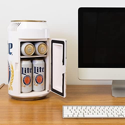 Miller Lite 8 Can prijenosni mini hladnjak w/ 12V DC i 110V AC kablovi, 5,4L piva limenka u obliku osobnog hladnjaka, bijeli, putni
