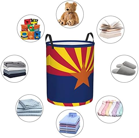Košara za rublje sa zastavom Arizone, vodootporna okrugla košara za rublje s ručkom, pogodna za praonice rublja i spavaće sobe