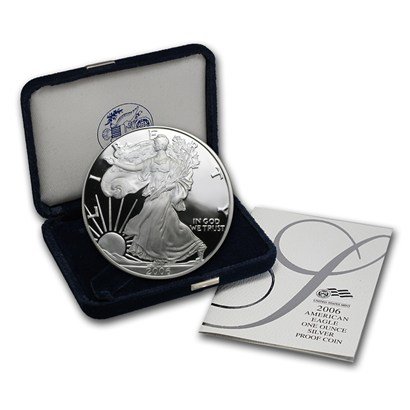2006 W American Silver Eagle s Velvet Box & CoA .999 Fine Silver $ 1 Dokaz nas metvica