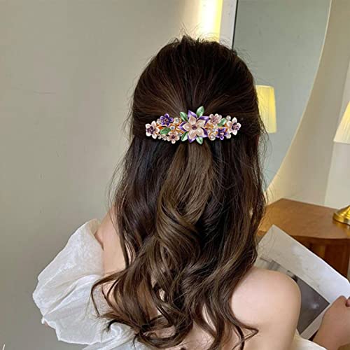 Luksuzna metalna kopča za kosu od rhinestona-Vintage kopča od ljubičaste legure za žene i djevojke - elegantan cvjetni dizajn-Savršen