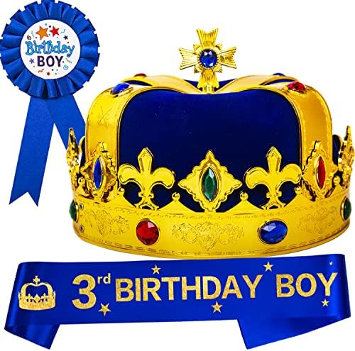 Pokloni za 3. rođendan za dječake, šešir za 3. rođendan za dječake, Kralj za 3. rođendan, kruna za 3. rođendan za dječaka, remen za
