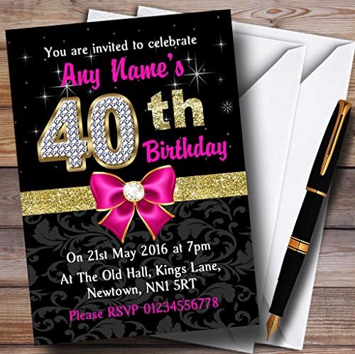 Pink Black Gold Diamond 40. rođendan Personalizirane pozivnice