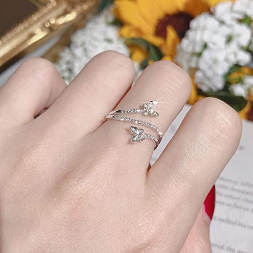 Dvostruki prsten od leptira sa srebrnim cirkonom i dijamantom vjenčani vjenčani prsten poklon nakit za žene u obliku leptira s rhinestones