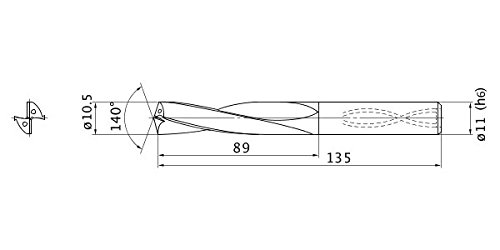 Karbidna bušilica serije 91050 mm, unutarnja rashladna tekućina, dubina rupe 6, promjer rezanja 10,5 mm, duljina vrha 1,9 mm, promjer