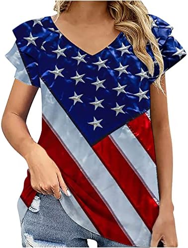 4. srpnja Top za žene 2023. Dan neovisnosti Tee američka zastava zvijezda prugasti tisak latica s kratkim rukavima Patriotska bluza
